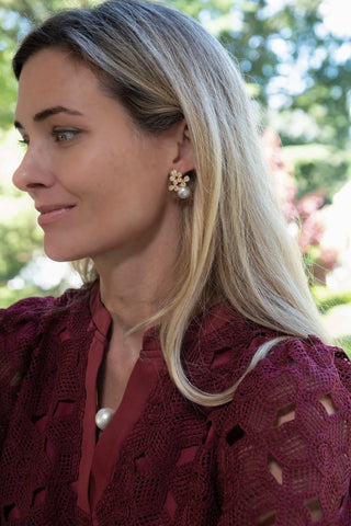Kennedy Earrings - Rhinestone & Pearl- 18k Gold Plated - Kristin Kennedy Collection - Glamourous Grace