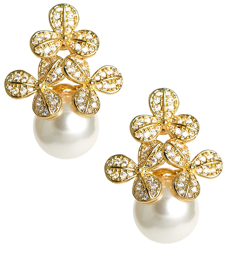 Kennedy Earrings - Rhinestone & Pearl- 18k Gold Plated - Kristin Kennedy Collection - Glamourous Grace