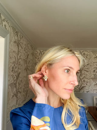 Kennedy Earrings - Rhinestone & Pearl- 18k Gold Plated - Kristin Kennedy Collection - Glamourous Grace