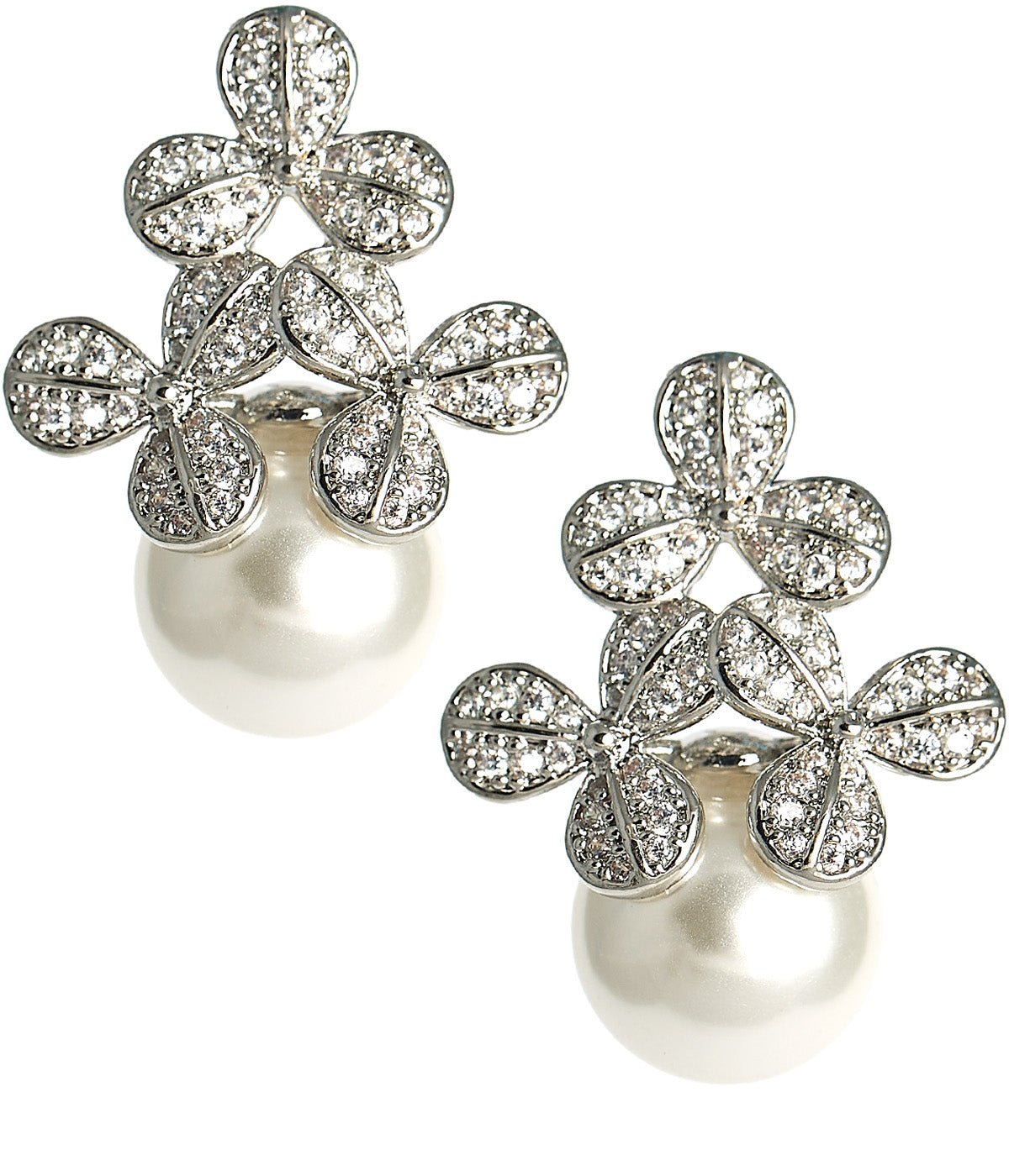 Kennedy Earrings - Rhinestone & Pearl- 18k Gold Plated - Kristin Kennedy Collection - Glamourous Grace