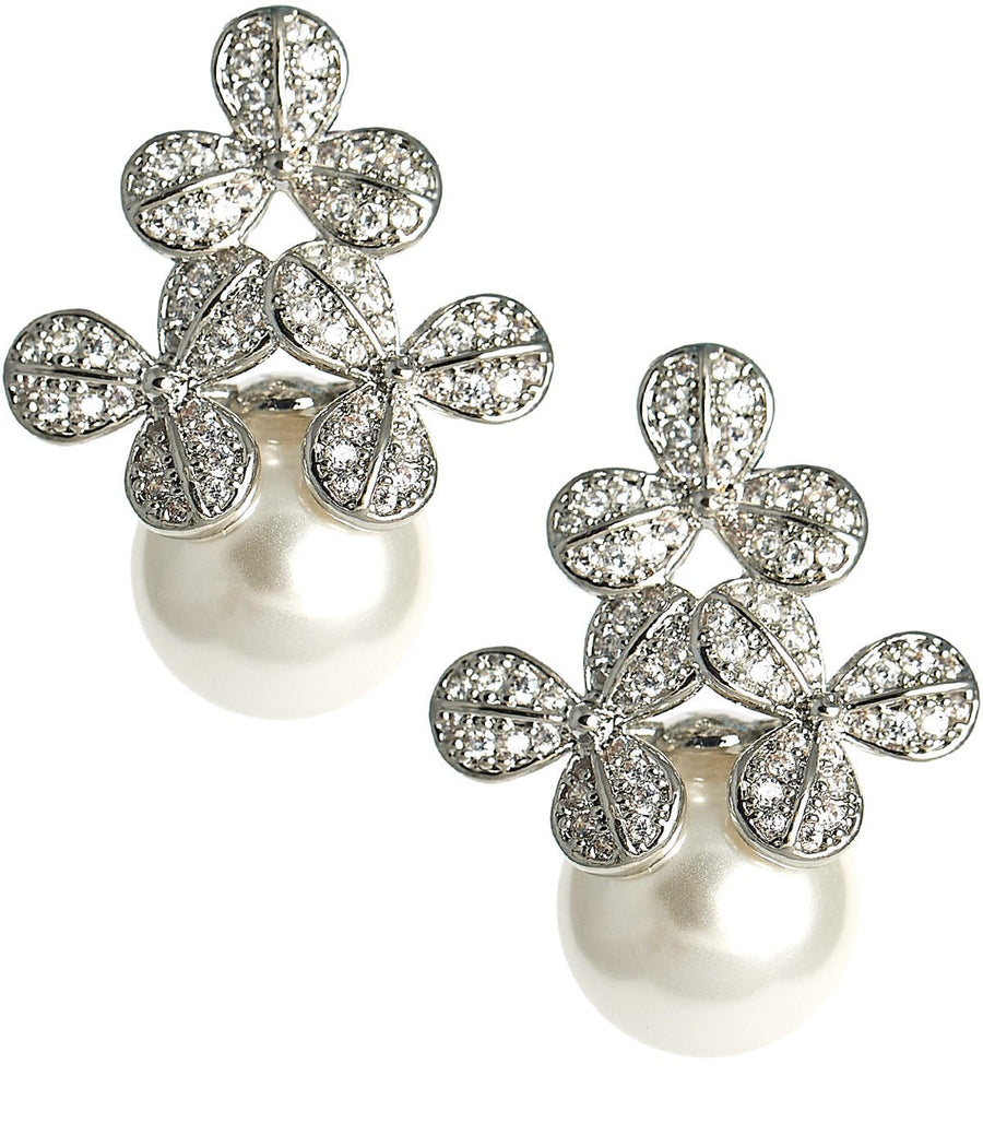 Kennedy Earrings - Rhinestone & Pearl- 18k Gold Plated - Kristin Kennedy Collection - Glamourous Grace