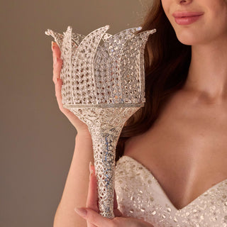 Luxury Quinceañera & Wedding Bouquet Holder – Silver Carved Flowers & Crystal Stones - Glamourous Grace