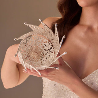 Luxury Quinceañera & Wedding Bouquet Holder – Silver Carved Flowers & Crystal Stones - Glamourous Grace