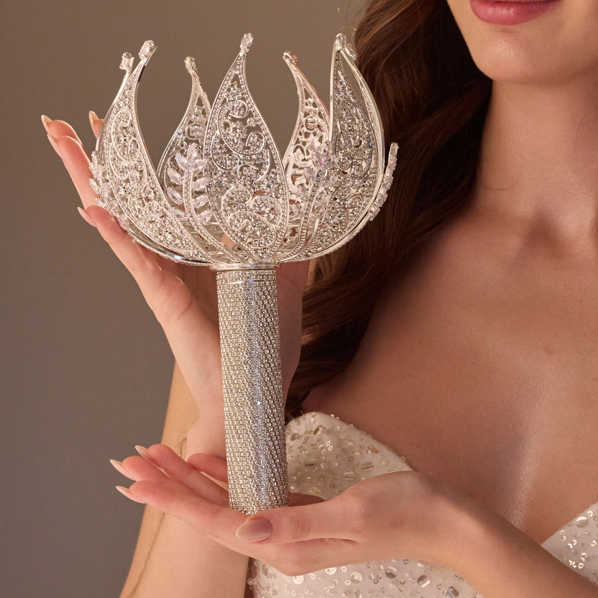 Elegant Quinceañera & Wedding Bouquet Holder – Rhinestone & Crystal Hand Bouquet - Glamourous Grace