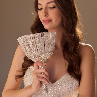 Silver Quinceañera & Wedding Bouquet Holder – Handcrafted with Carved Flowers & Crystal Stones - Glamourous Grace