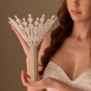 Luxury Silver Quinceañera & Wedding Bouquet Holder – Handcrafted with Crystal Stones & Beads - Glamourous Grace