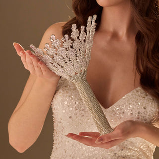 Luxury Silver Quinceañera & Wedding Bouquet Holder – Handcrafted with Crystal Stones & Beads - Glamourous Grace