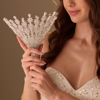 Luxury Silver Quinceañera & Wedding Bouquet Holder – Handcrafted with Crystal Stones & Beads - Glamourous Grace