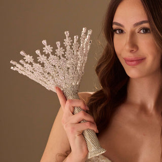 Luxury Silver Quinceañera & Wedding Bouquet Holder – Handcrafted with Crystal Stones & Beads - Glamourous Grace