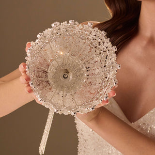 Elegant Silver Quinceañera & Wedding Bouquet Holder – Handcrafted with Pearls & Crystal Stones - Glamourous Grace