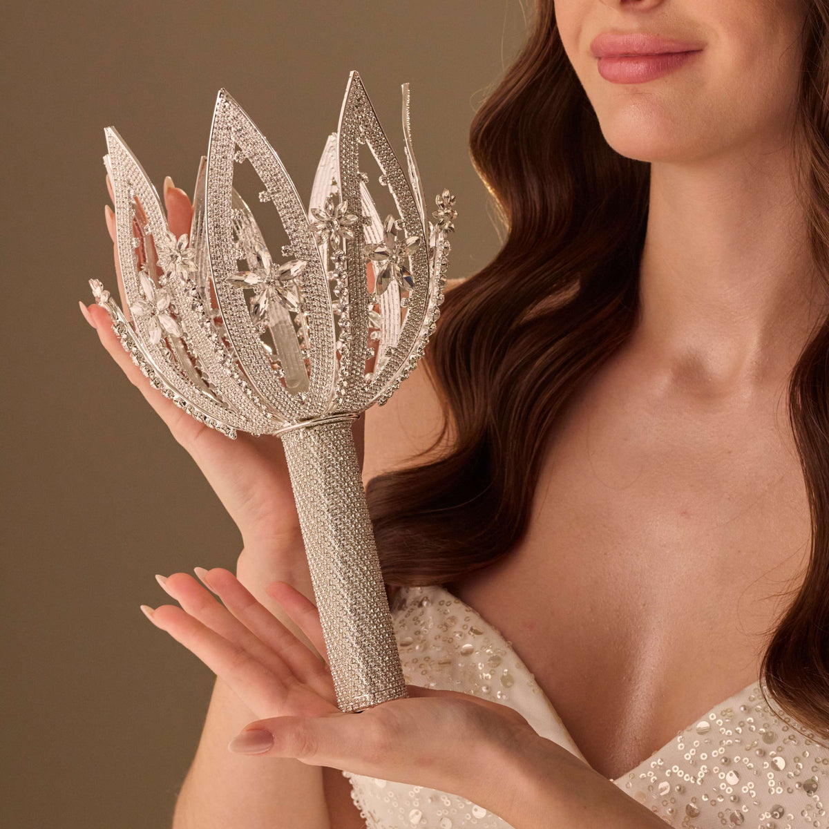 Luxury Quinceañera & Wedding Bouquet Holder – Handcrafted with Rhinestone Flowers & Crystal Stones - Glamourous Grace
