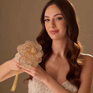 Luxurious Gold Quinceañera & Wedding Bouquet – Handcrafted with Crystal Stones - Glamourous Grace