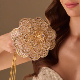 Luxurious Gold Quinceañera & Wedding Bouquet – Handcrafted with Crystal Stones - Glamourous Grace