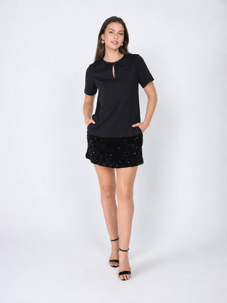 Keyhole Neck Bow Tie Sequin Embellished Dress