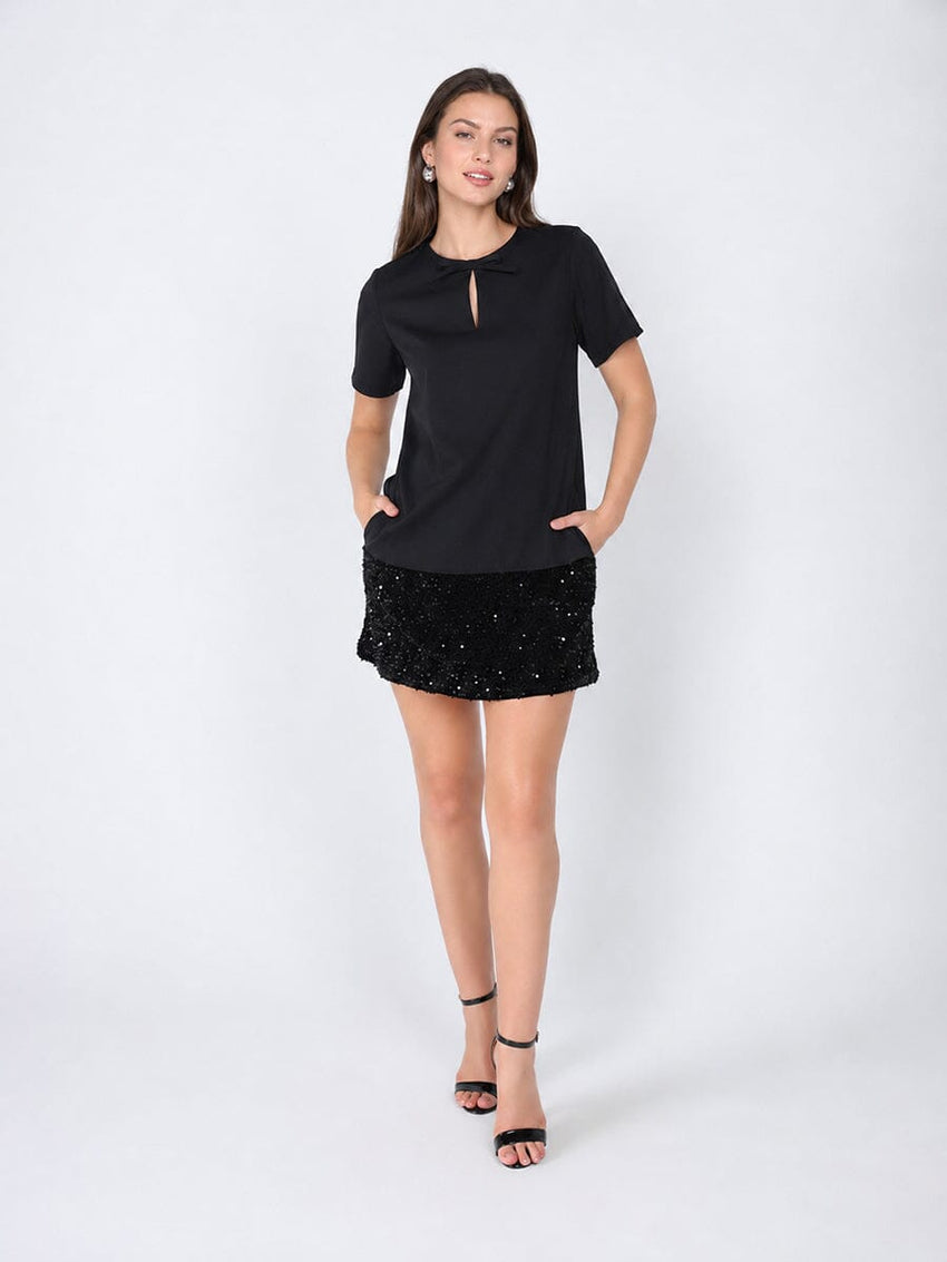 Keyhole Neck Bow Tie Sequin Embellished Dress