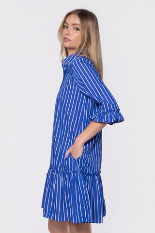 Kiana Dress 37" (Blue Stripe)