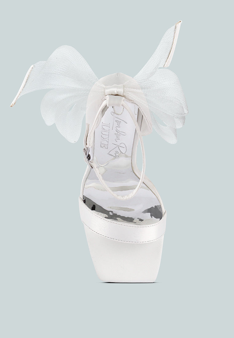Kiri Satin Clear High Heeled Bow Sandals - Glamourous Grace