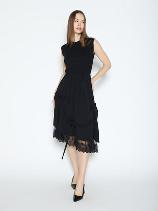 Knit Top Asymmetrical Lace Hem Dress
