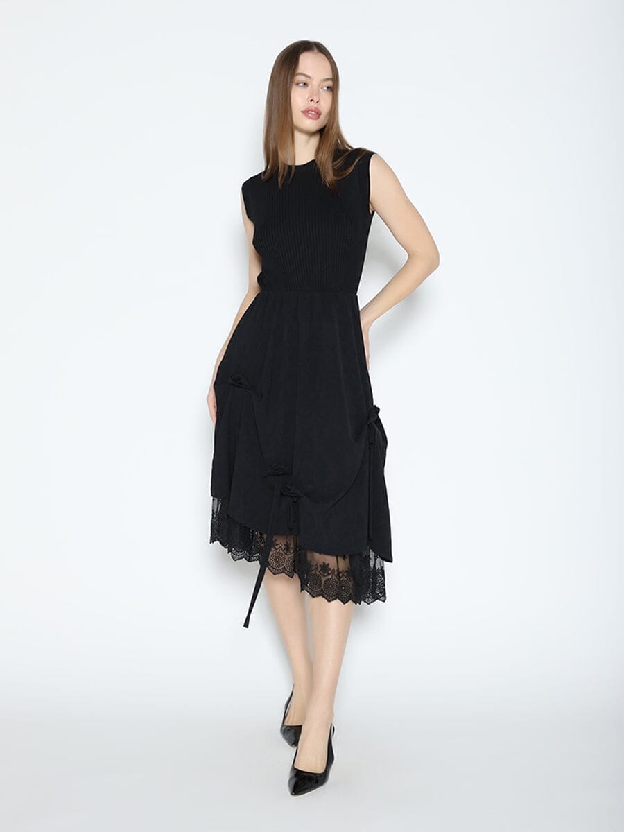 Knit Top Asymmetrical Lace Hem Dress - Glamourous Grace
