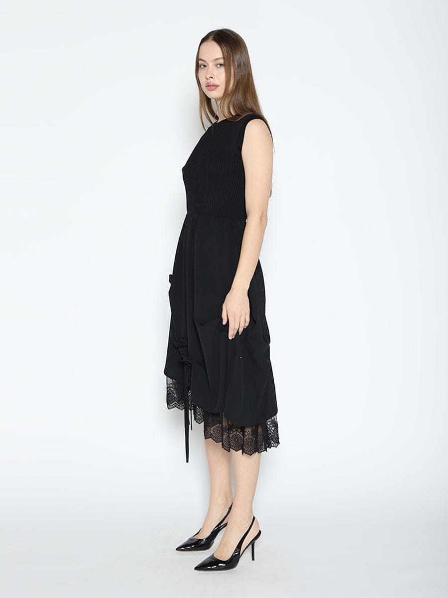 Knit Top Asymmetrical Lace Hem Dress - Glamourous Grace