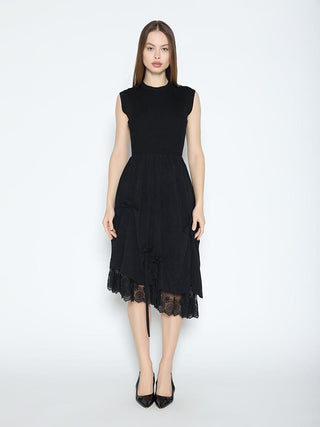 Knit Top Asymmetrical Lace Hem Dress