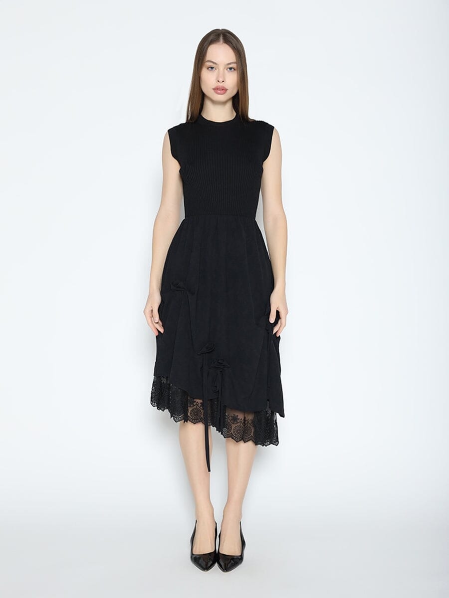 Knit Top Asymmetrical Lace Hem Dress - Glamourous Grace