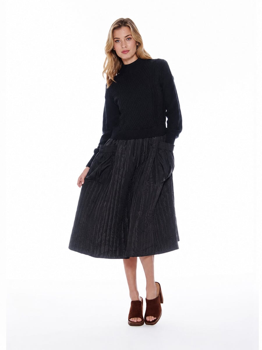 Knitted Body Layered w/ Quilted A-line Long Dress - Glamourous Grace