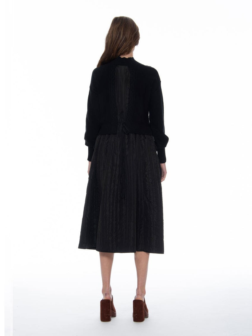 Knitted Body Layered w/ Quilted A-line Long Dress
