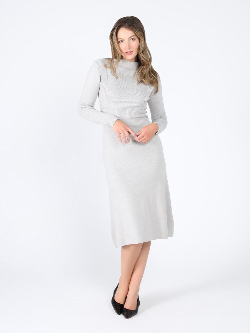 Knitted long sleeve elastic waist maxi dress