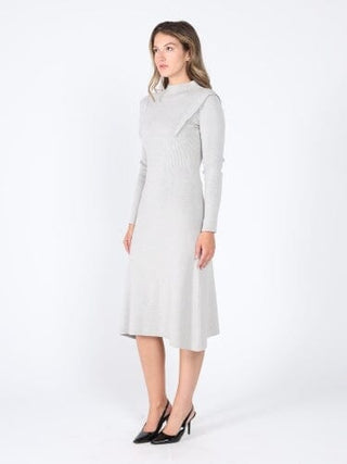 Knitted long sleeve elastic waist maxi dress