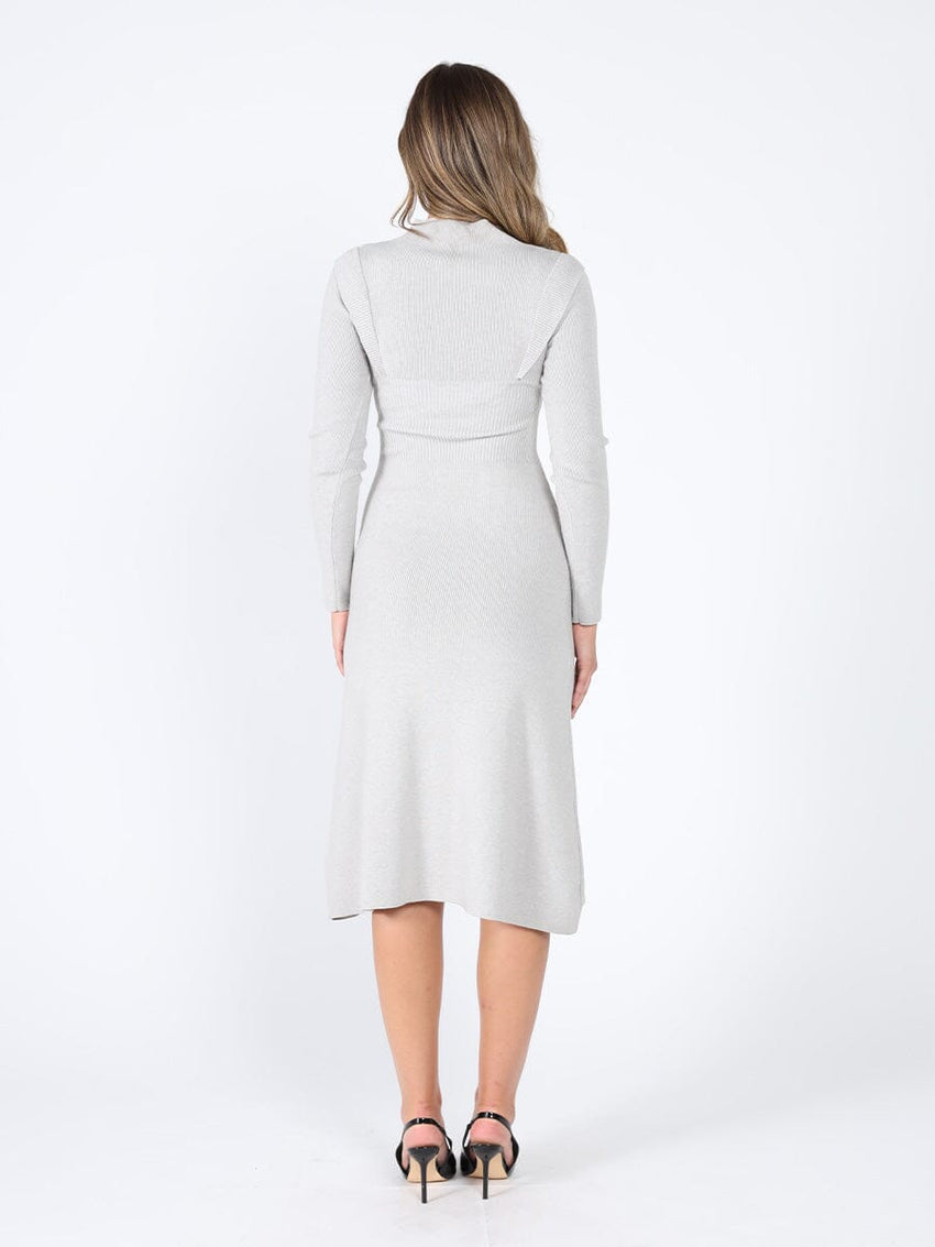 Knitted long sleeve elastic waist maxi dress
