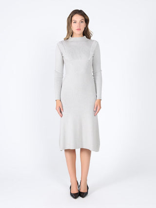 Knitted long sleeve elastic waist maxi dress