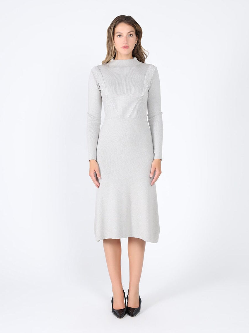 Knitted long sleeve elastic waist maxi dress
