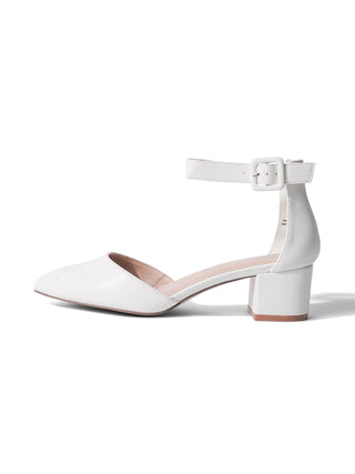 Pair of white J.Adams Krista heels with pointed toes and sleek design, perfect for elegant occasions.