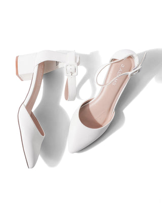 Pair of white J.Adams Krista heels with sleek design and pointed toes, perfect for stylish formal or evening wear.