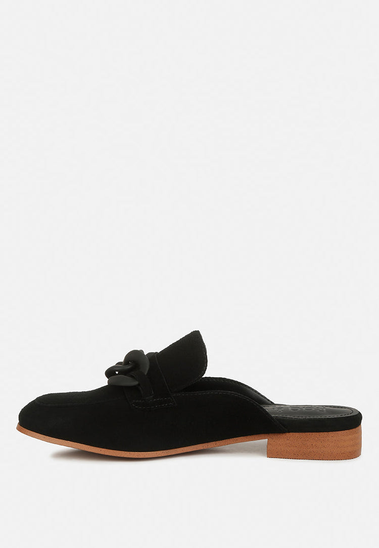 Krizia Chunky Chain Suede Slip On Mules