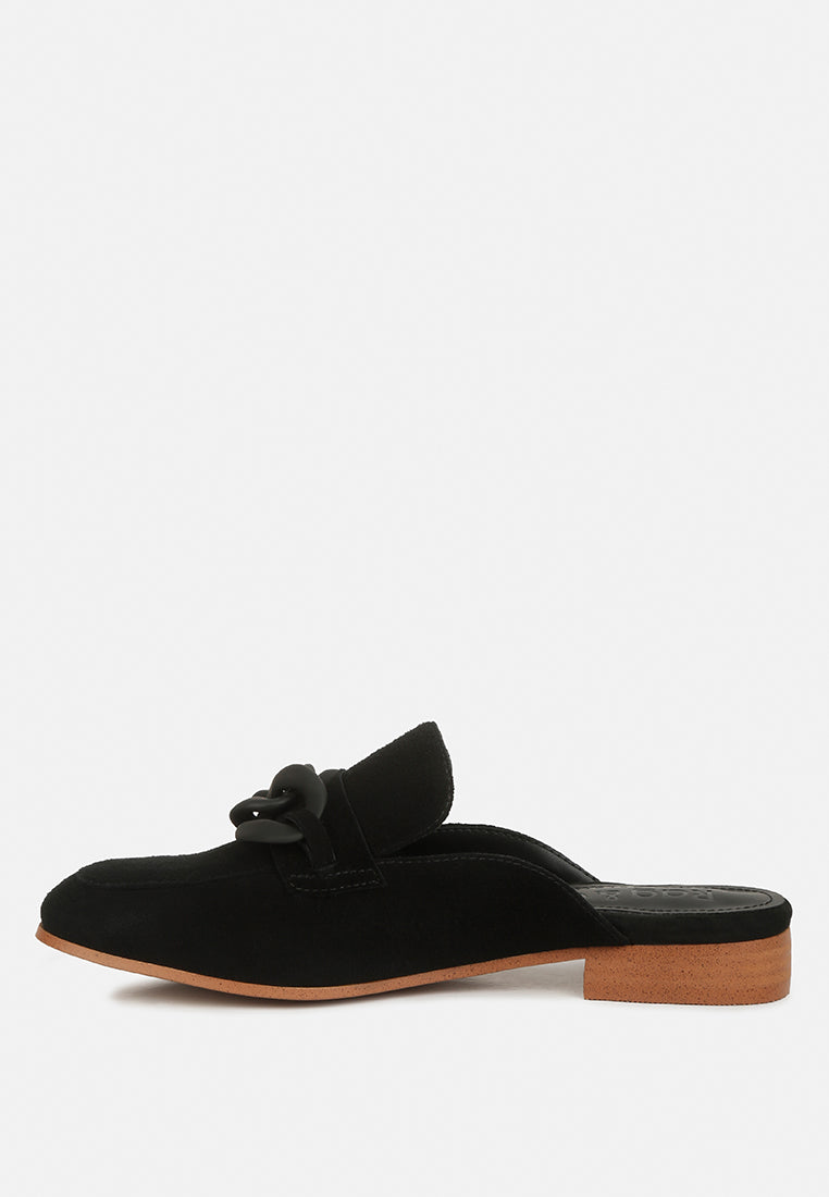 Krizia Chunky Chain Suede Slip On Mules - Glamourous Grace