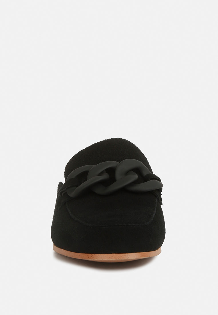 Krizia Chunky Chain Suede Slip On Mules - Glamourous Grace