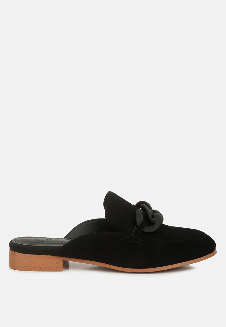 Krizia Chunky Chain Suede Slip On Mules - Glamourous Grace