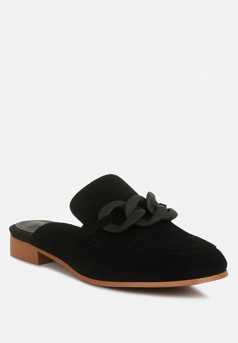 Krizia Chunky Chain Suede Slip On Mules - Glamourous Grace
