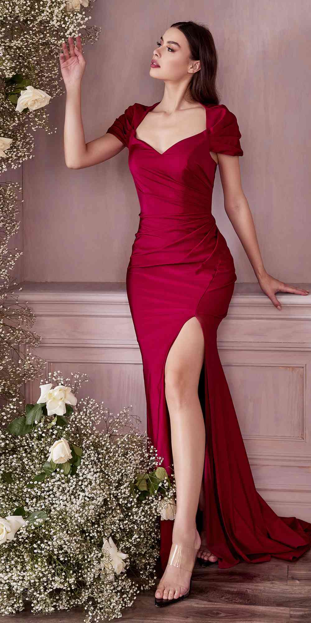 Cinderella Divine KV1061 Cap Sleeve With Shawl Long Fitted Dress - Glamourous Grace