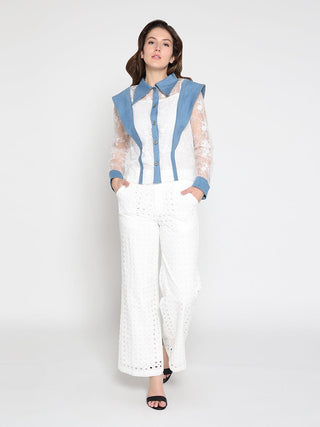 Lace and Denim Button-up Shirt