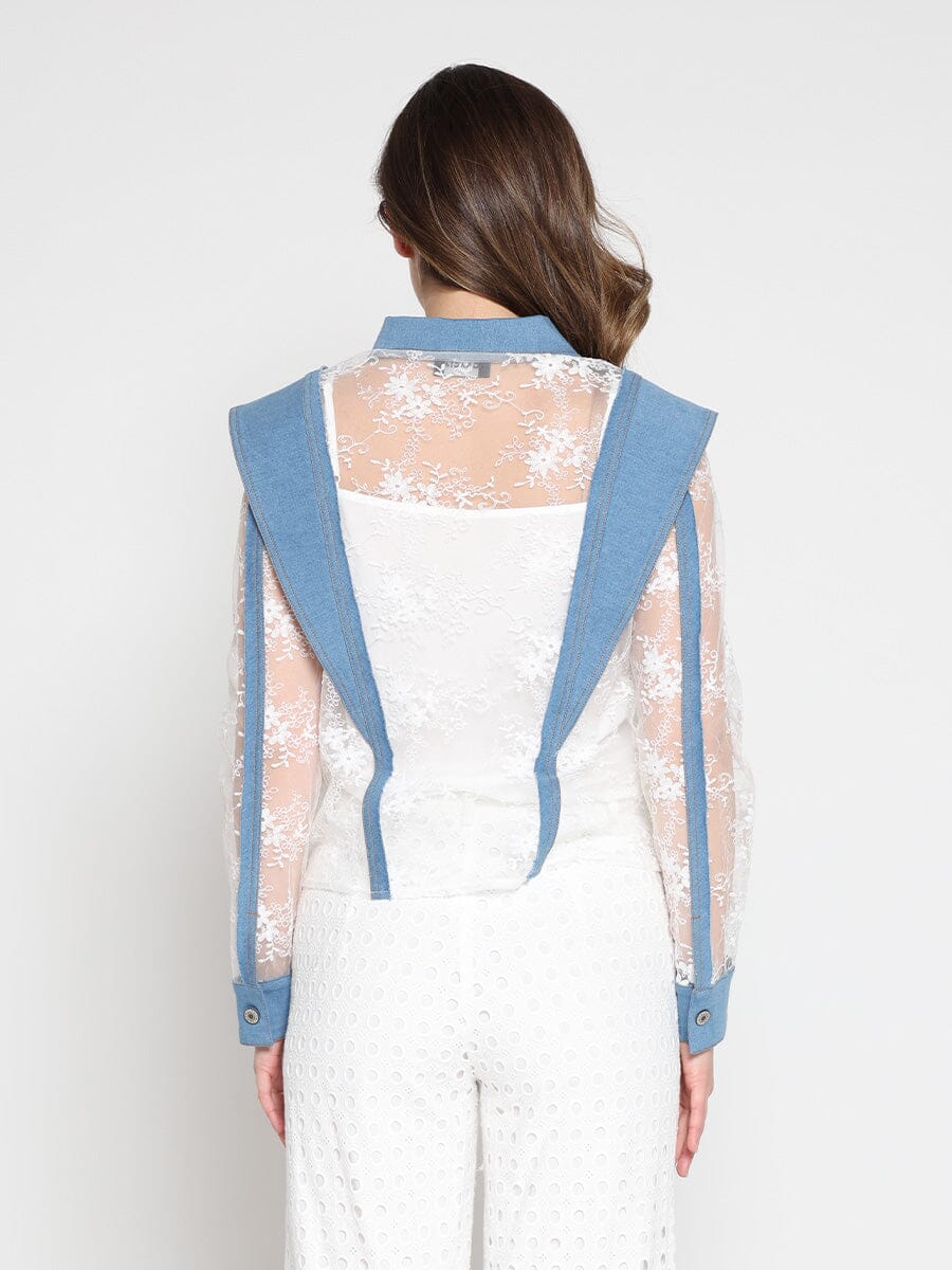 Lace and Denim Button-up Shirt - Glamourous Grace