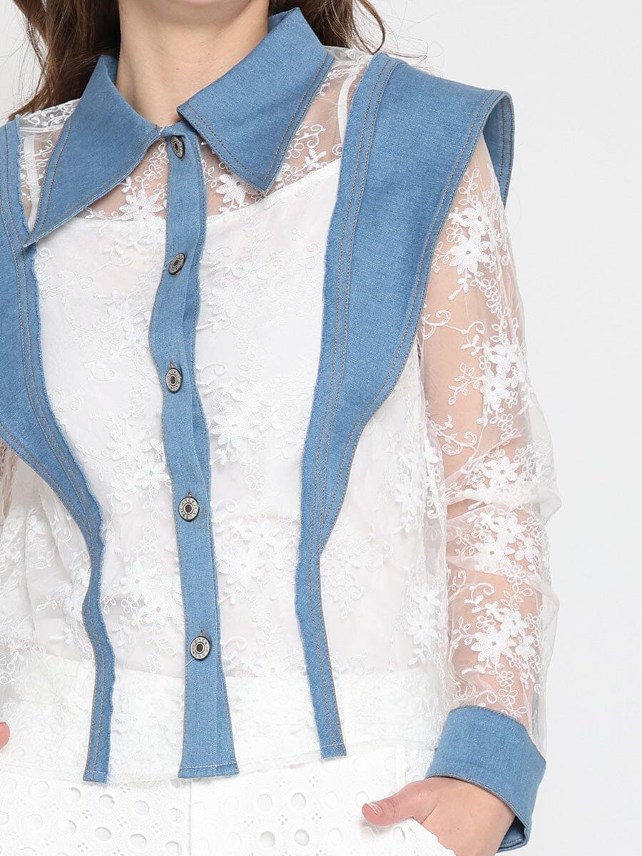 Lace and Denim Button-up Shirt - Glamourous Grace