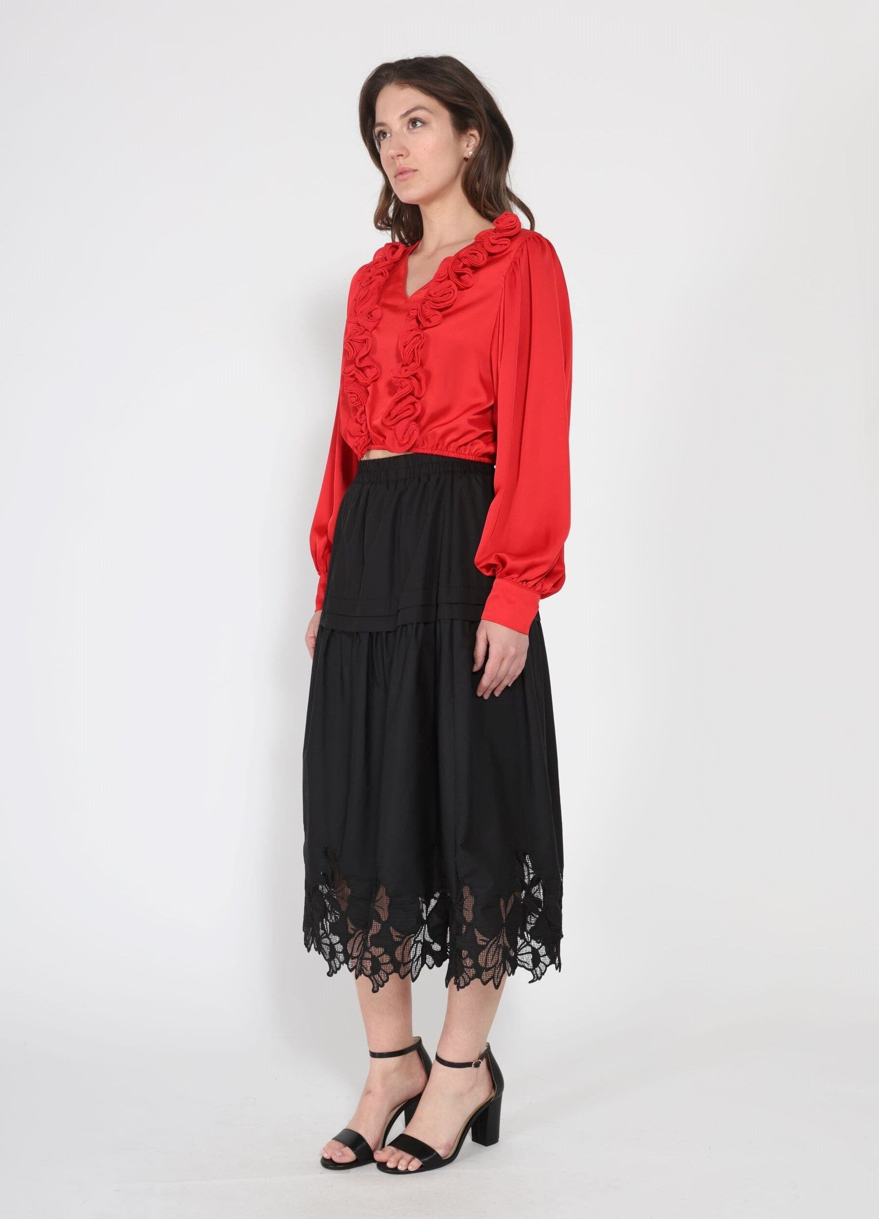Lace Hem Elastic Waist Skirt