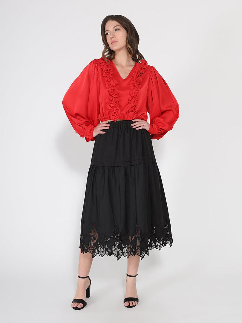 Lace Hem Elastic Waist Skirt