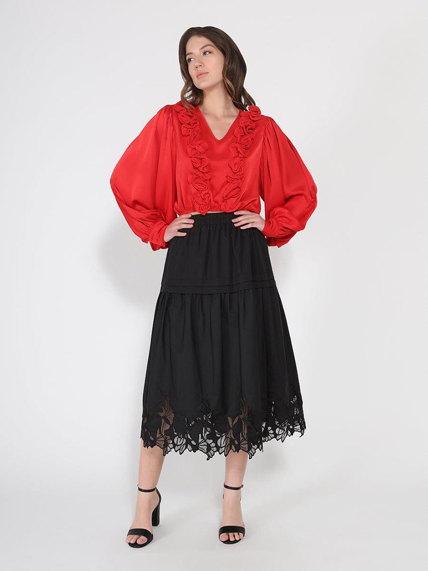 Lace Hem Elastic Waist Skirt