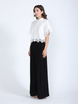 Lace Hem Short Sleeve Button-Down Shirt