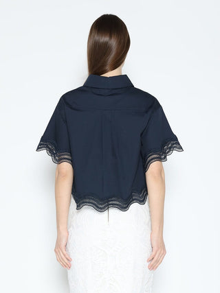 Lace Hem Short Sleeve Button-Down Shirt