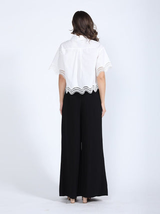 Lace Hem Short Sleeve Button-Down Shirt